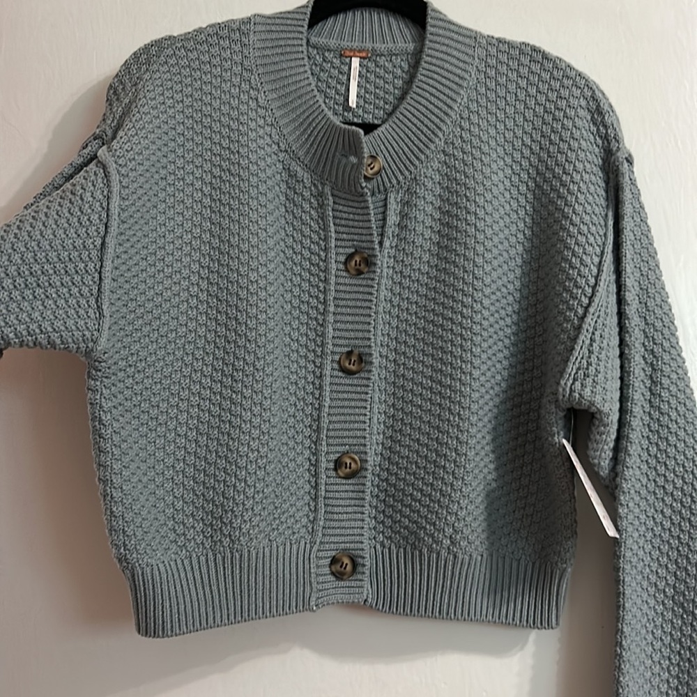 Free People Gray Textured Cardigan